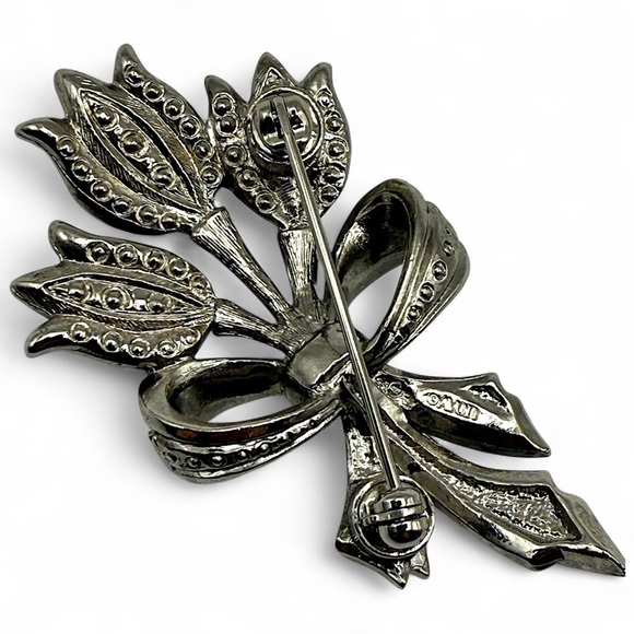 Vintage Avon Pink Rhinestone Tulip Flower Bouquet Bow Faux Marcasite Brooch Pin - Picture 5 of 7